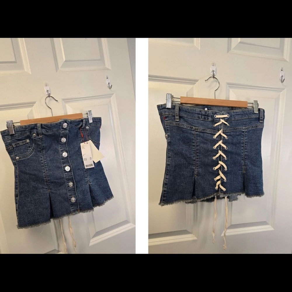Denim Shirt with Button Front and Lace-Up Back
